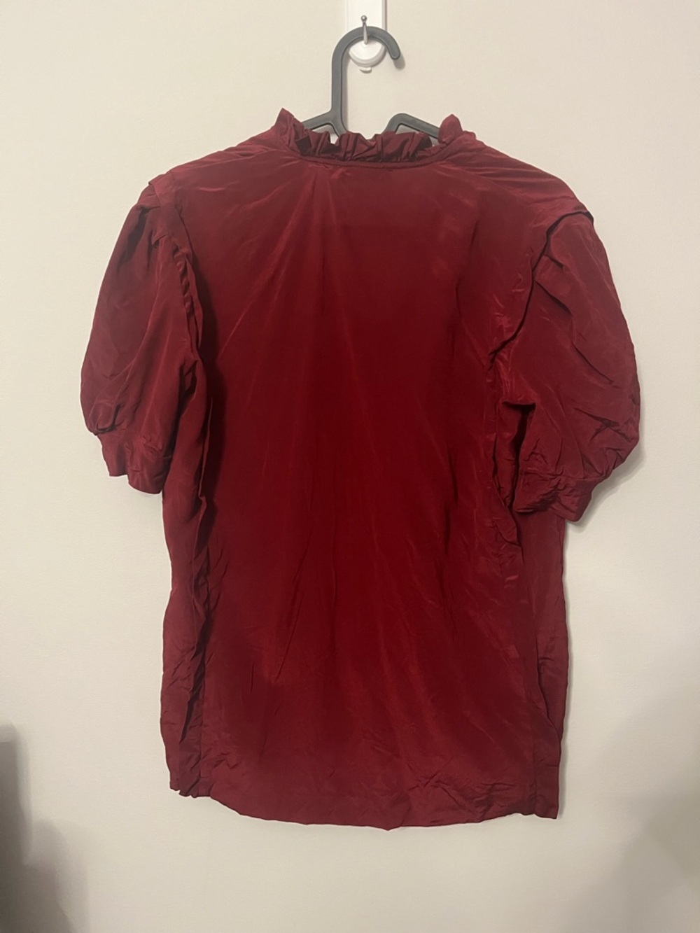 Sandro Women's Ruffled V-Neck Short Sleeve Top - Burgundy image 4
